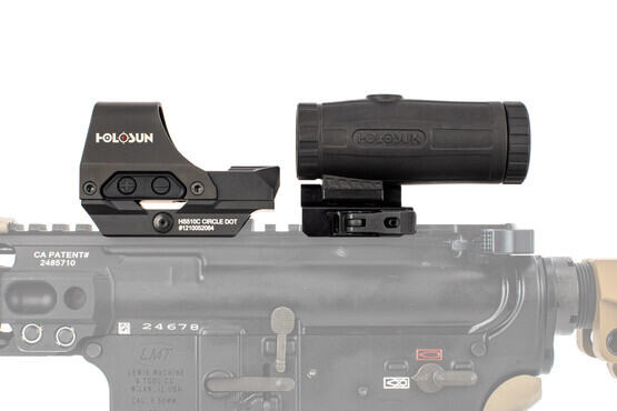 Holosun HS10C red dot with 3X magnifier combo fits perfectly on standard AR-15 upper receivers.